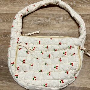 Cherry Patterned Cream Quilted Bag